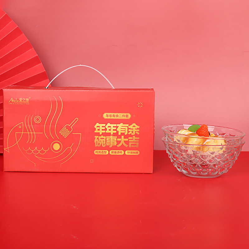 【保销】釉夏 年年有余 碗事大吉 纳爱玻璃碗*2 透明高颜值套装