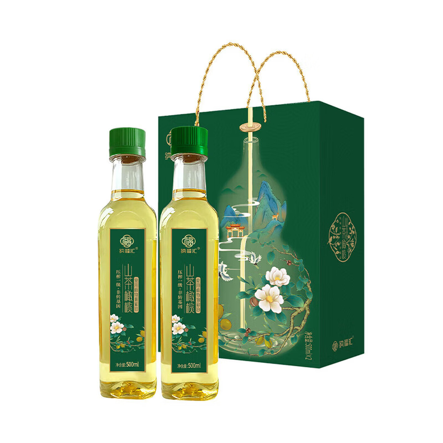 【保销】纳福汇 山茶橄榄油500ml*2（含5%橄榄油）冷压榨食用油礼盒装