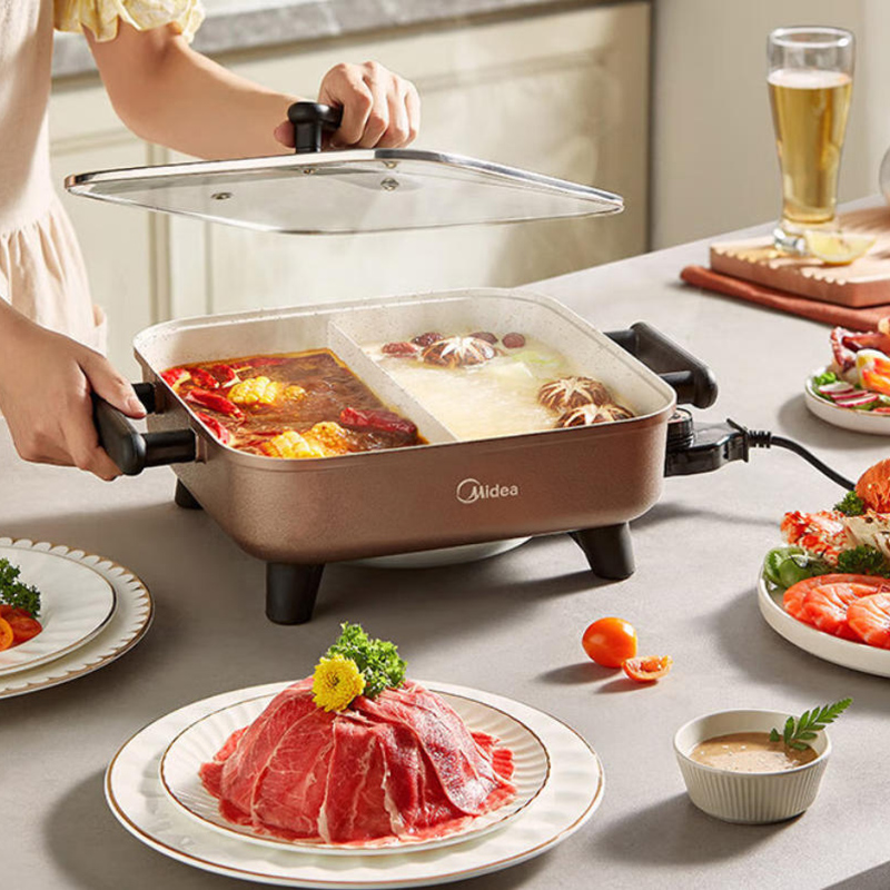 美的（Midea）多功能锅 MC-DY3030Easy102 220V 1800W 6L 旋钮式 食品级不粘涂层、合金锅体、玻璃盖 棕色 销售单位：台