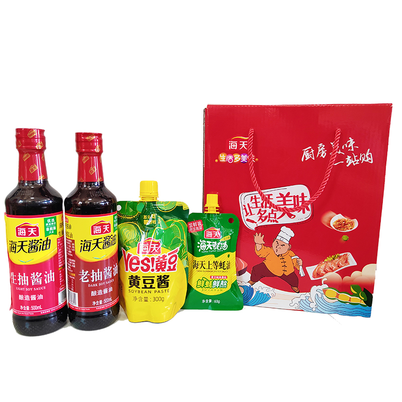 海天（HADAY）调料套装 生抽酱油500ml+老抽酱油500ml+黄豆酱300g+上等蚝油60g